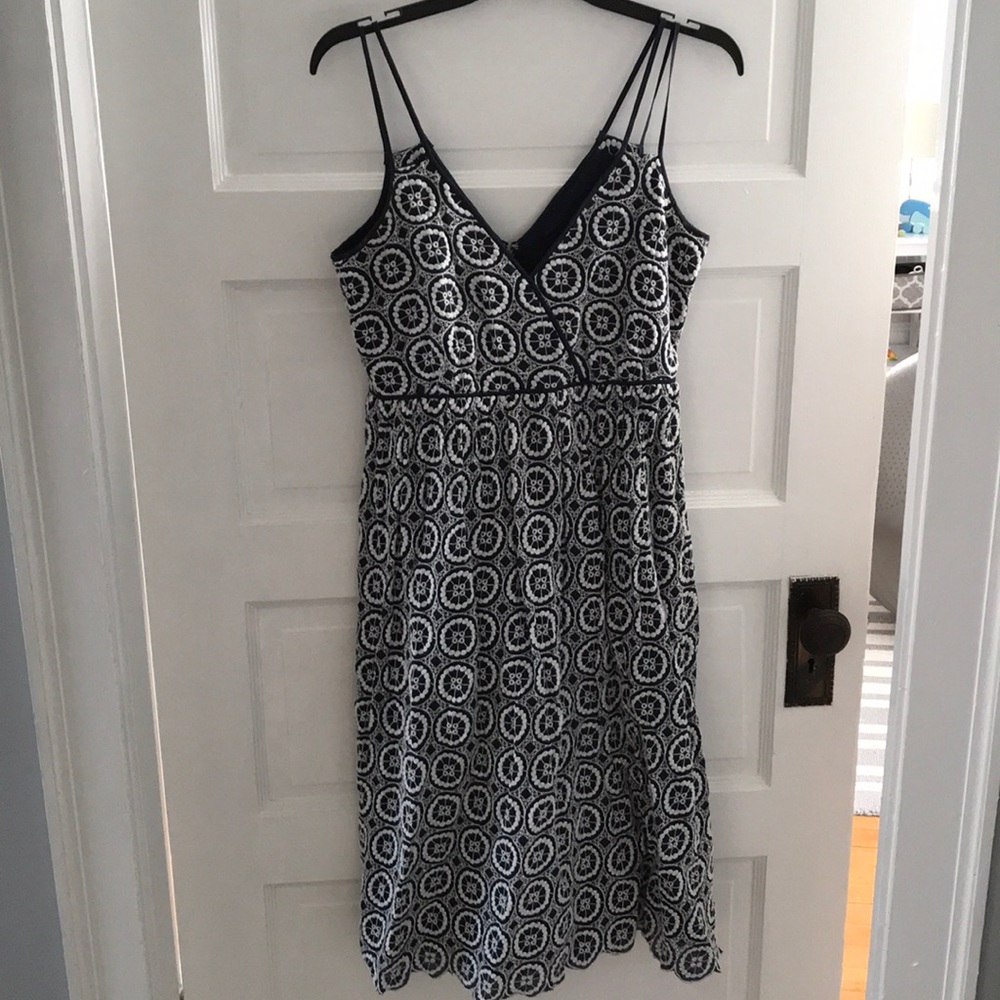 J. Crew Navy and White Eyelet Dress -0